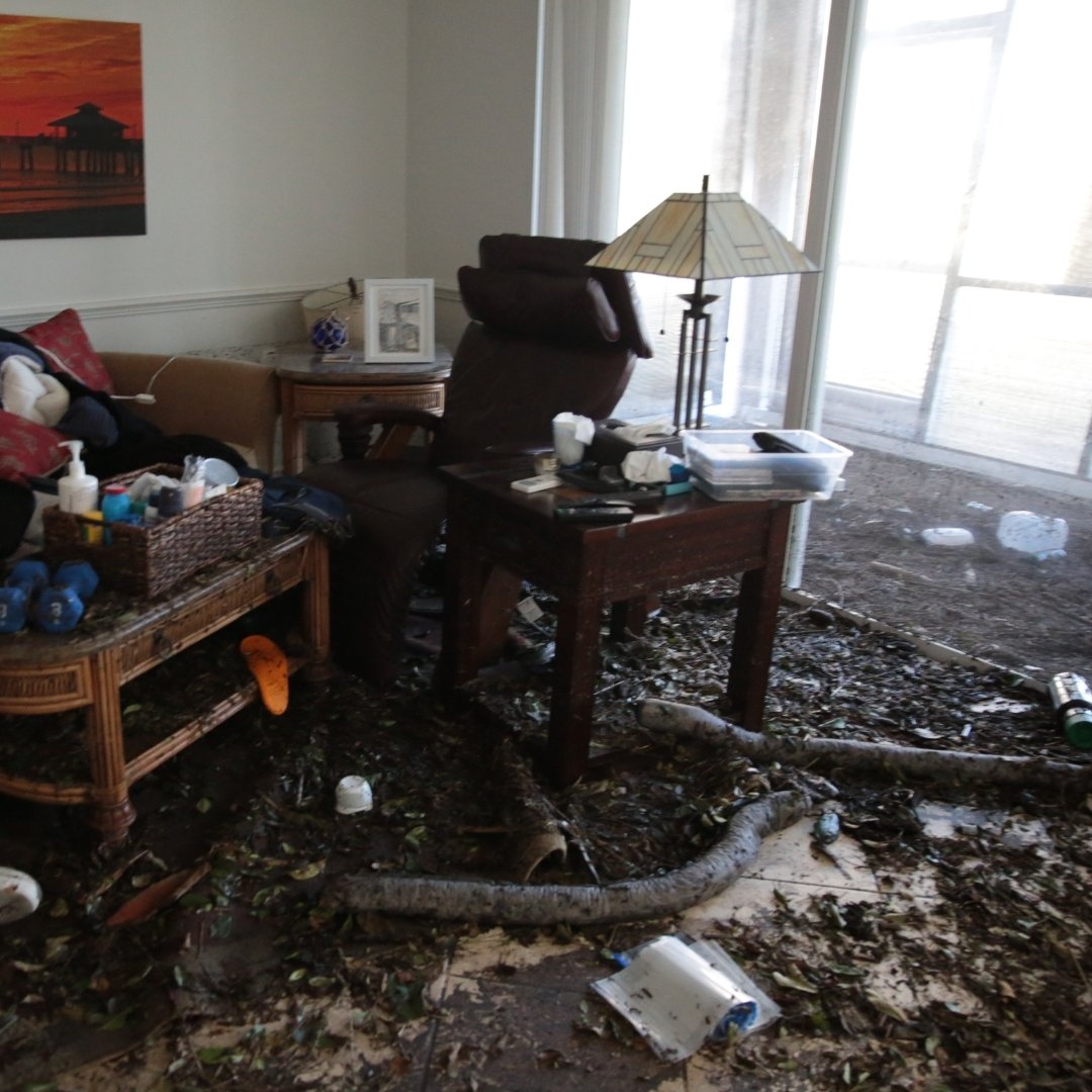 Image of damages caused to apartment after Hurricane Ian 