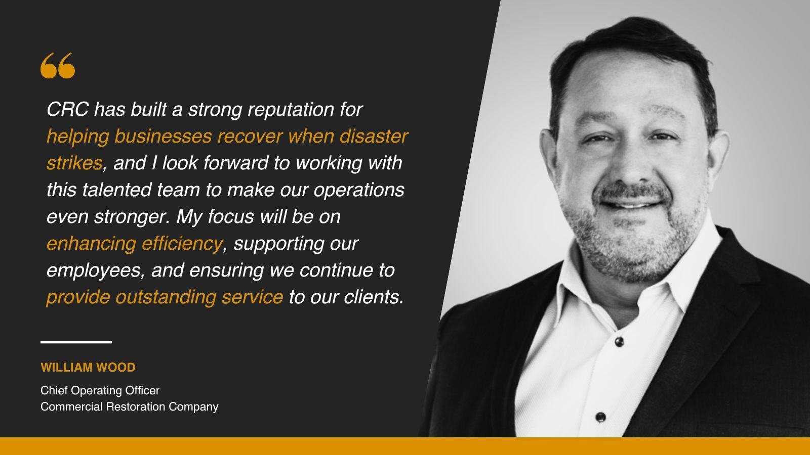 CRC's newly appointed COO provides a quote alongside his headshot, reading: