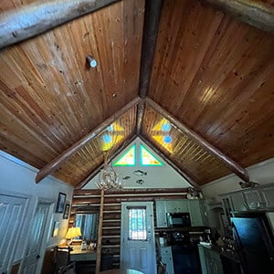 Roof view of log cabin after restoration by CRC