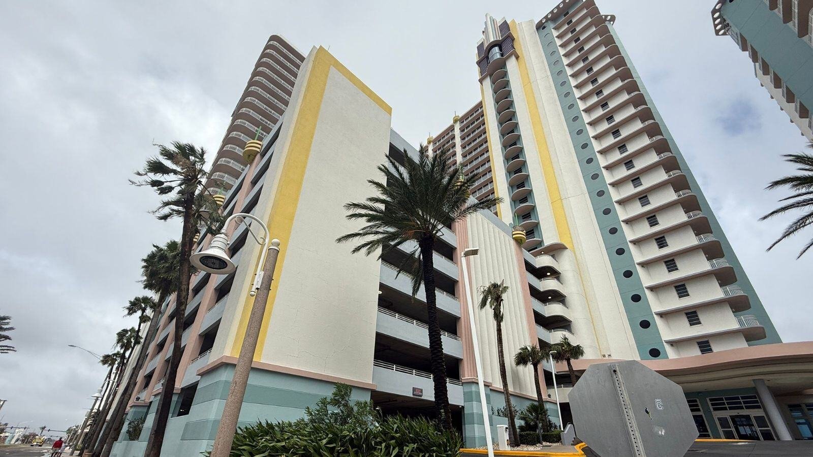 Photo of Florida based high-rise resort building facing hurricane property damage 