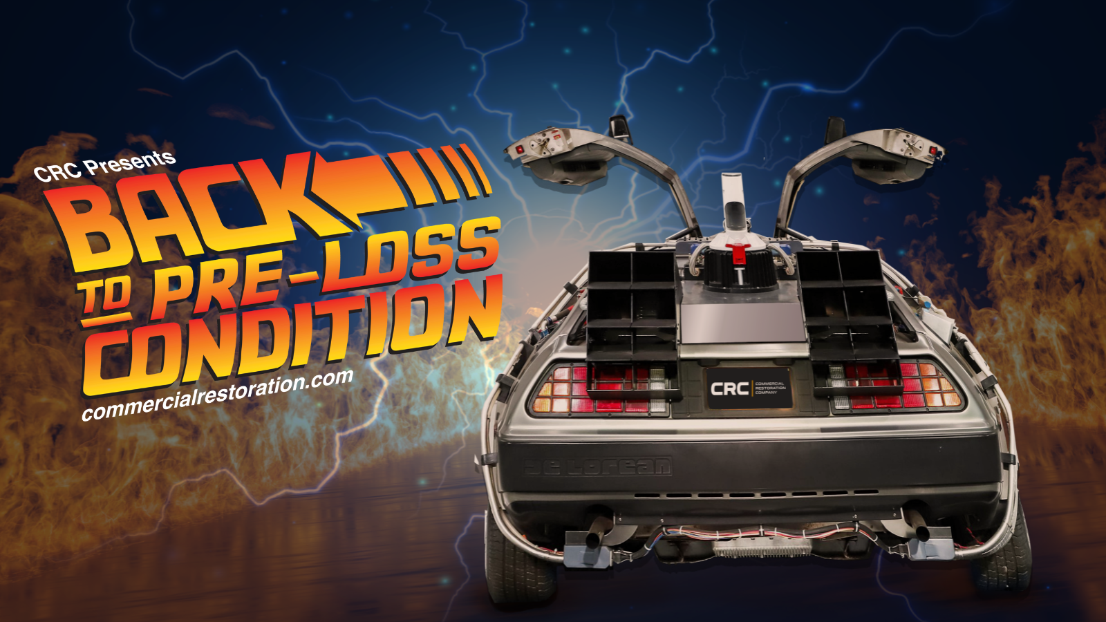 DeLorean Time Machine featuring CRC's campaign slogan: 