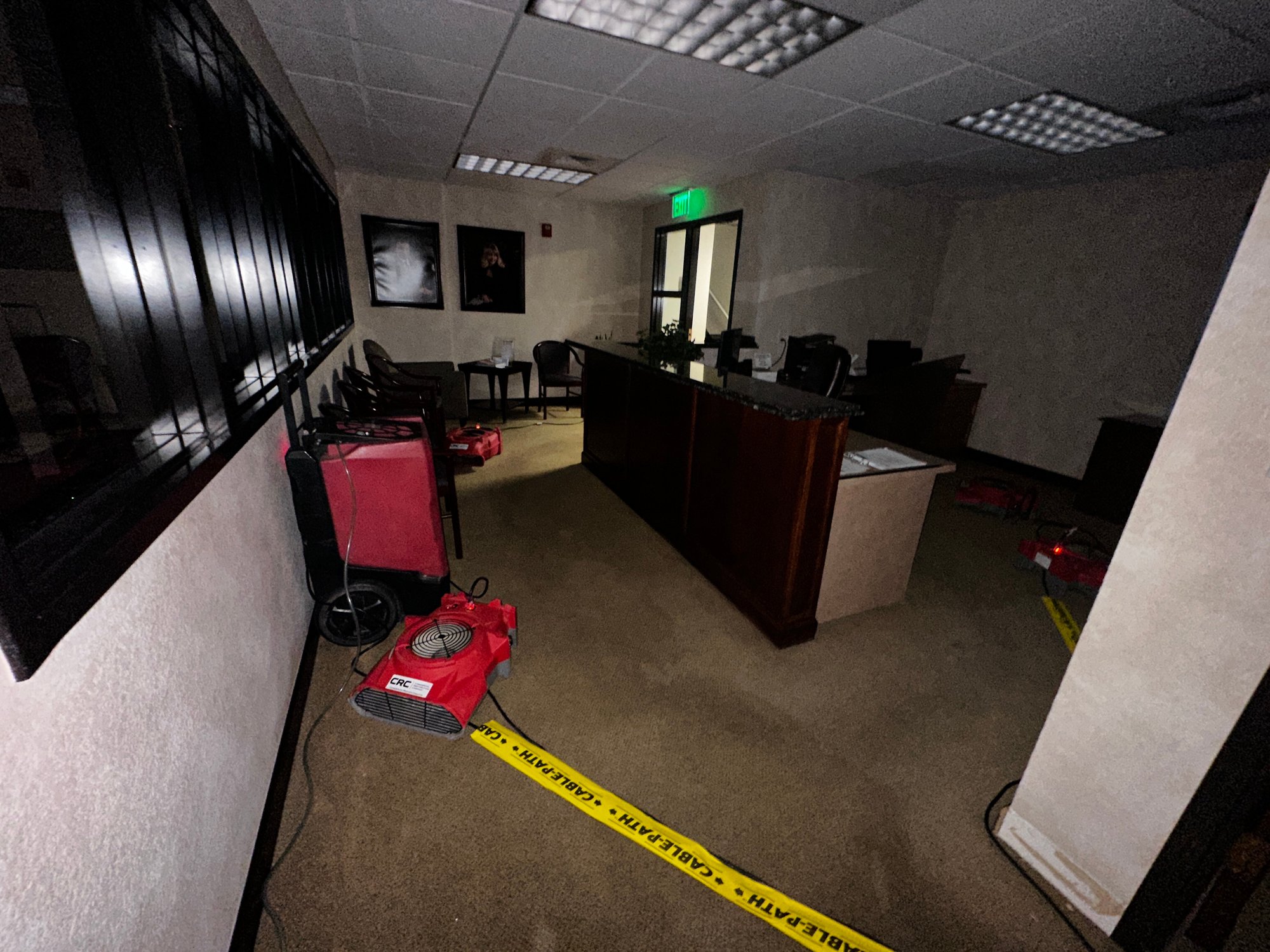 Photo of drying equipment inside church following flooding 