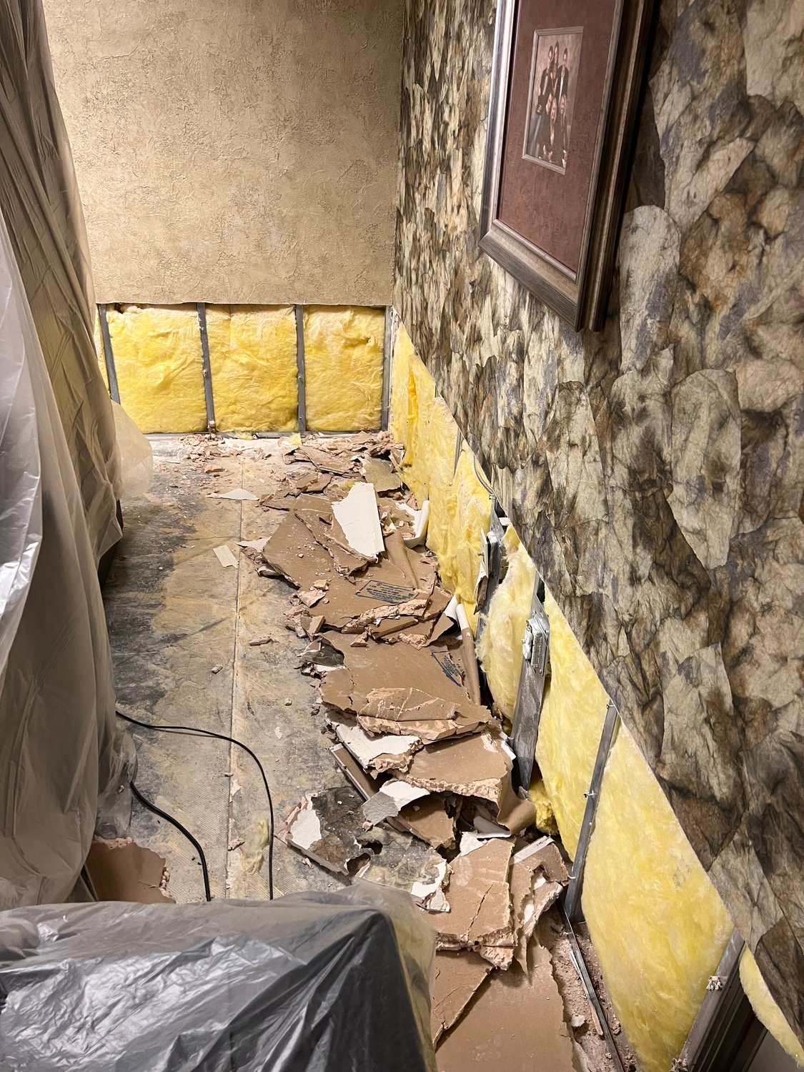 Image of hallway damages in church following overnight flooding 