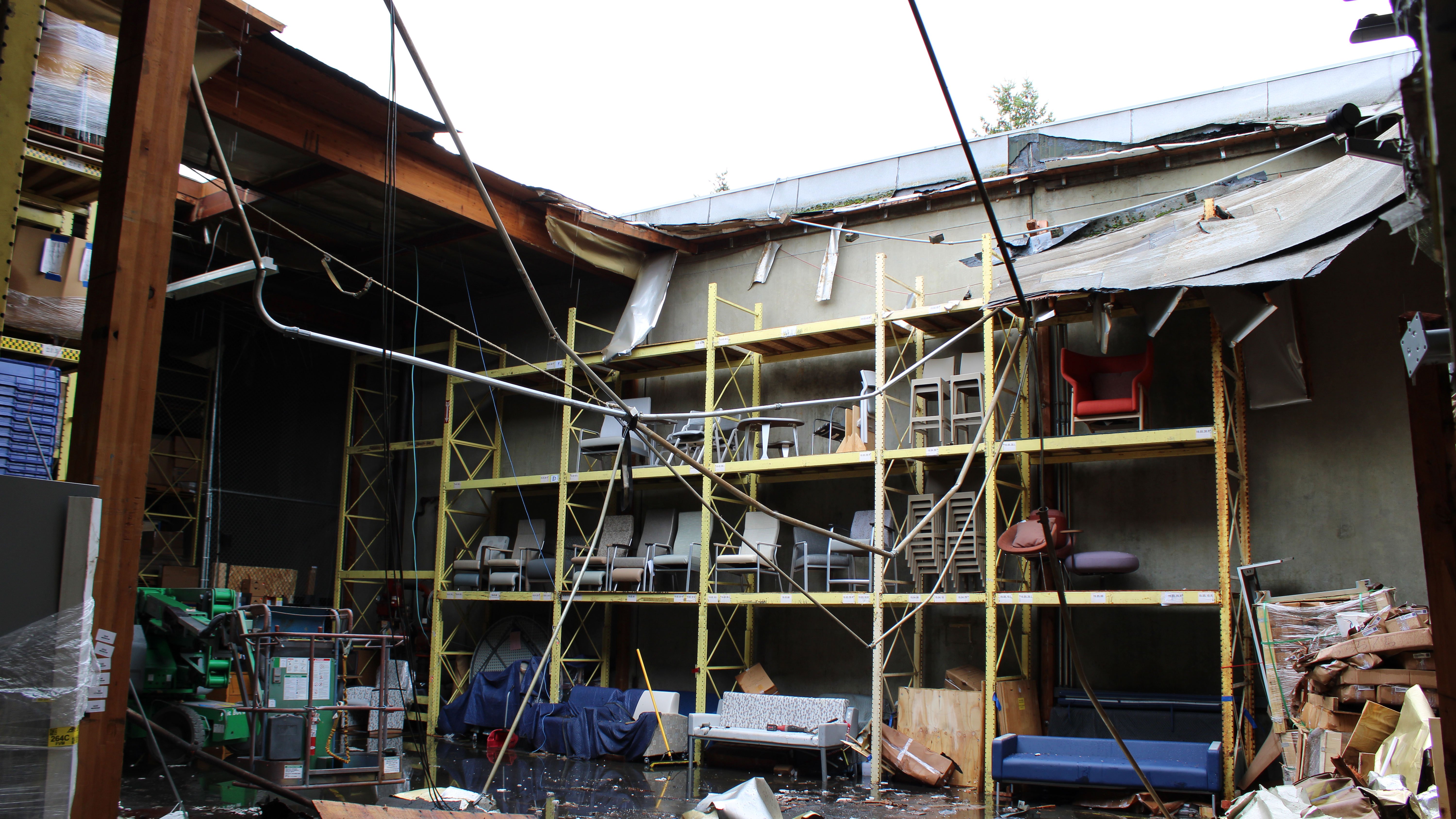 Workpointe Damage Roof Collapse over Warehouse Space